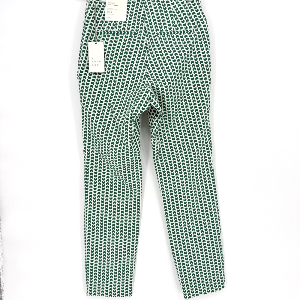 Preppy‎ Green White Print Country Club Ponte Pants High Rise Stretch Size 2 Mod